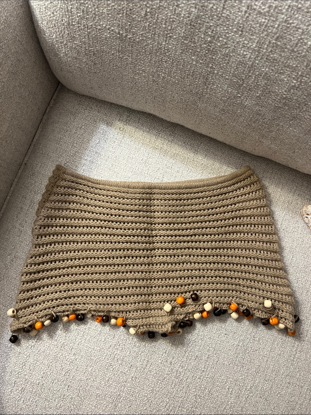 Beaded Crochet Mini Shorts - Tan